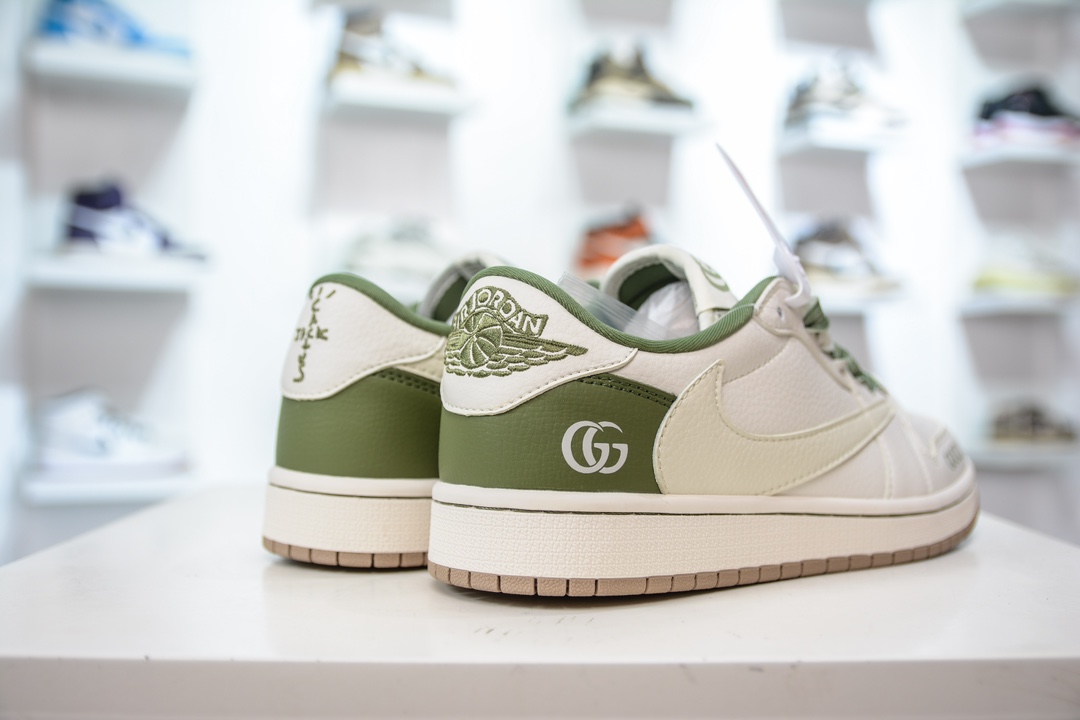 TS x Air Jordan AJ1 Low x Gucci 倒钩低帮联名定制配色 米绿卡其  XY2688-105