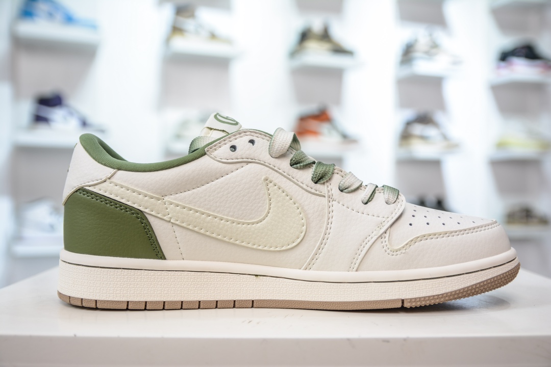 TS x Air Jordan AJ1 Low x Gucci 倒钩低帮联名定制配色 米绿卡其  XY2688-105