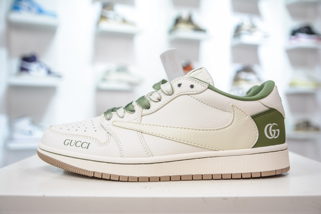 TS x Air Jordan AJ1 Low x Gucci 倒钩低帮联名定制配色 米绿卡其  XY2688-105