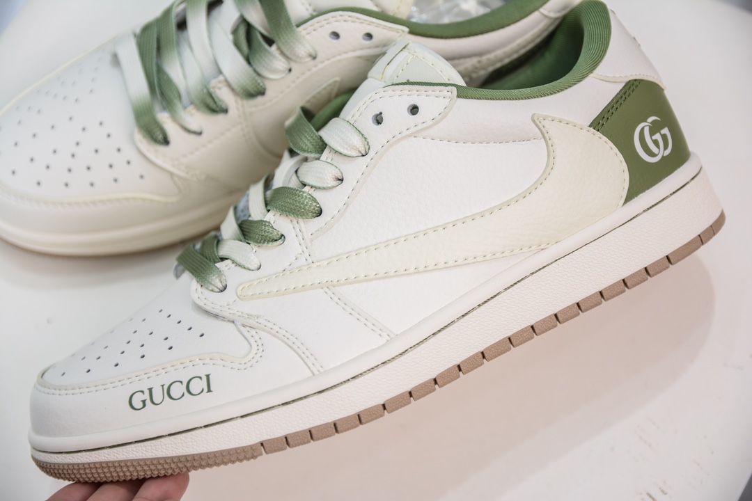 TS x Air Jordan AJ1 Low x Gucci 倒钩低帮联名定制配色 米绿卡其  XY2688-105