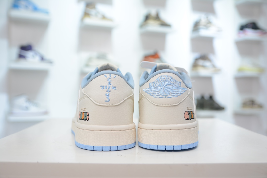 TS x Air Jordan AJ1 Low x Gucci 倒钩低帮联名定制配色 白蓝   DM6688-608