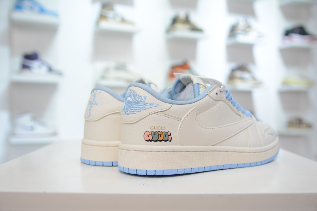 TS x Air Jordan AJ1 Low x Gucci 倒钩低帮联名定制配色 白蓝   DM6688-608