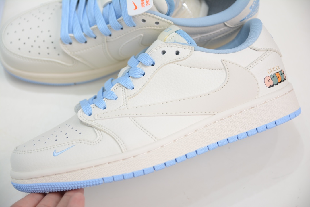 TS x Air Jordan AJ1 Low x Gucci 倒钩低帮联名定制配色 白蓝   DM6688-608