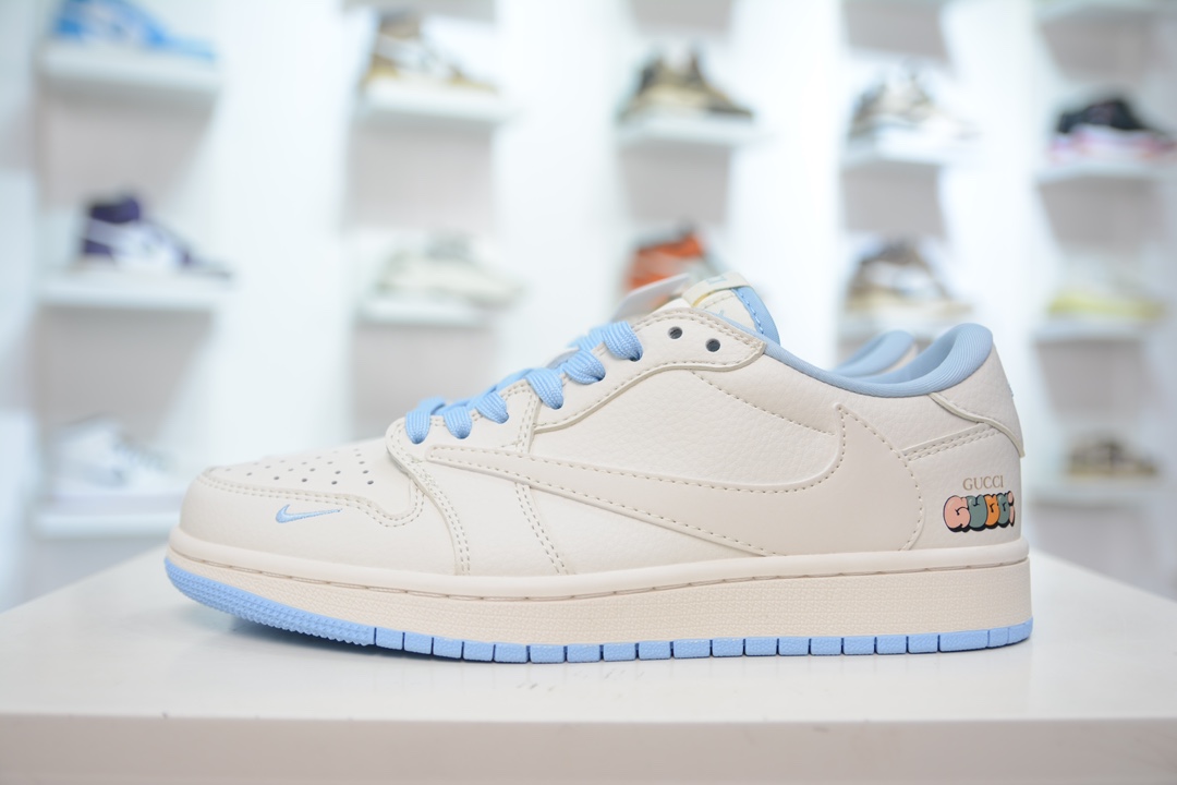 TS x Air Jordan AJ1 Low x Gucci 倒钩低帮联名定制配色 白蓝   DM6688-608