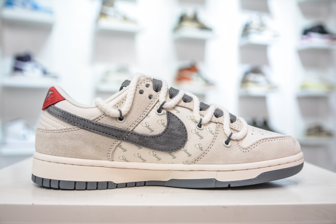 Nike SB Dunk Low X Stussy联名 绑带白灰红 SJ2068-280