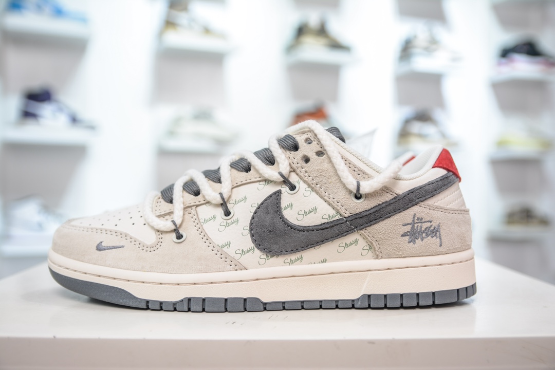 Nike SB Dunk Low X Stussy联名 绑带白灰红 SJ2068-280