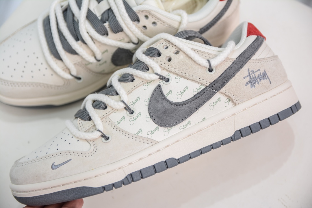 Nike SB Dunk Low X Stussy联名 绑带白灰红 SJ2068-280