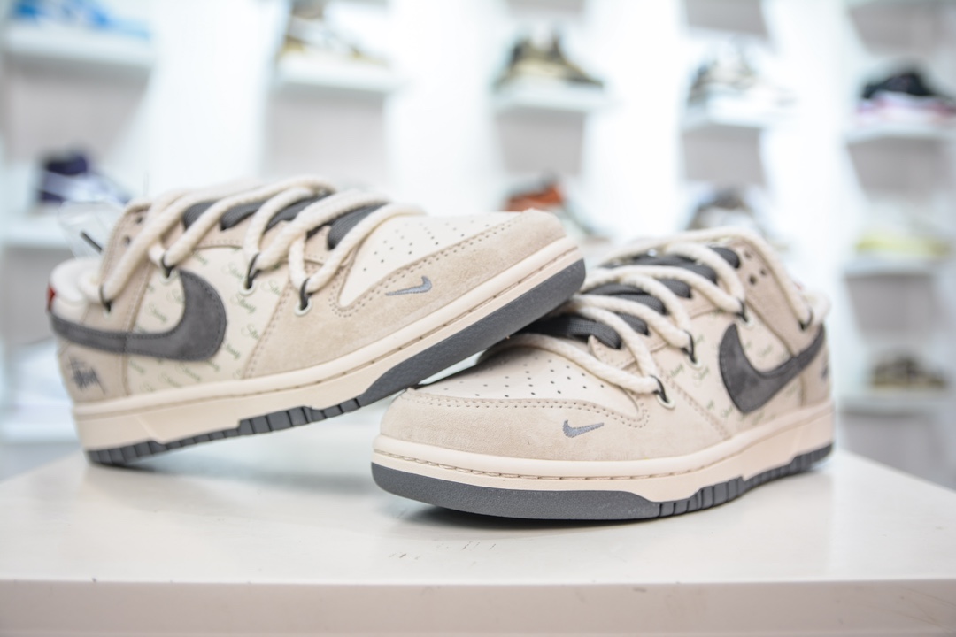 Nike SB Dunk Low X Stussy联名 绑带白灰红 SJ2068-280