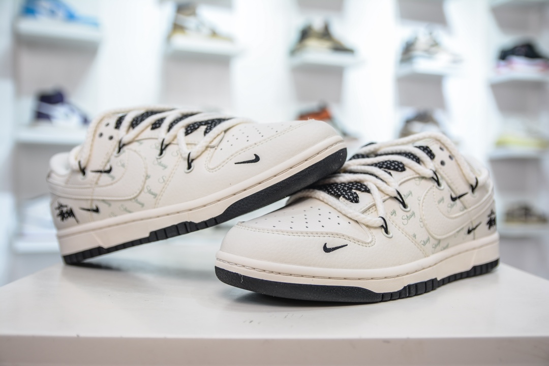 Nike SB Dunk Low X Stussy联名 绑带米白黑满天星 SJ2068-276