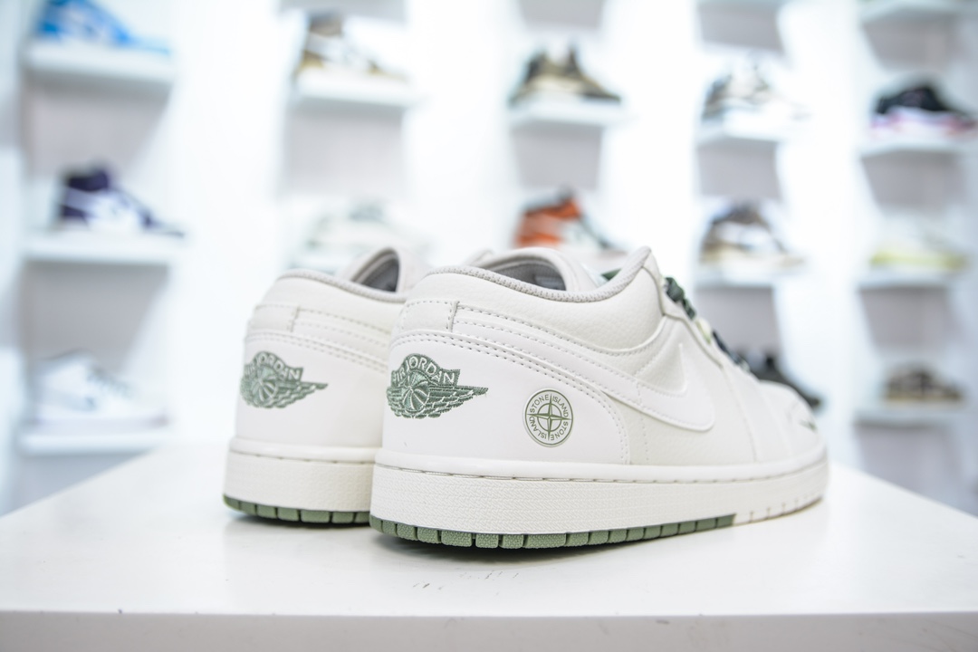 Air Jordan Low x Stone Island 米白绿 AJ1低帮系列定制配色 DC2024-029