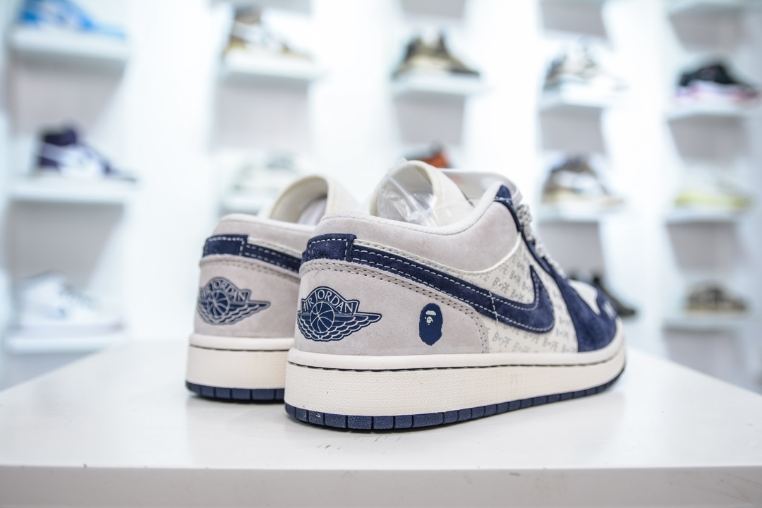 Air Jordan AJ1 Low x Bape 猿人头联名 白灰蓝猪八 WG8850-015