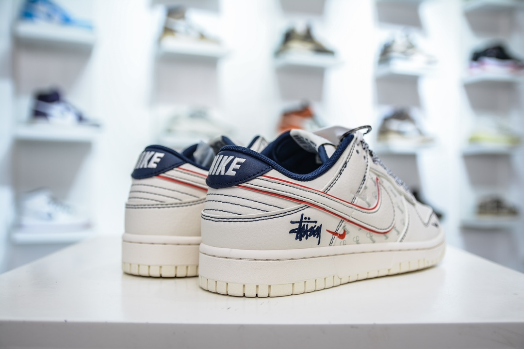 Stussy x Nike Dunk Low 斯图西联名 白红蓝三小钩满天星 XY1688-012