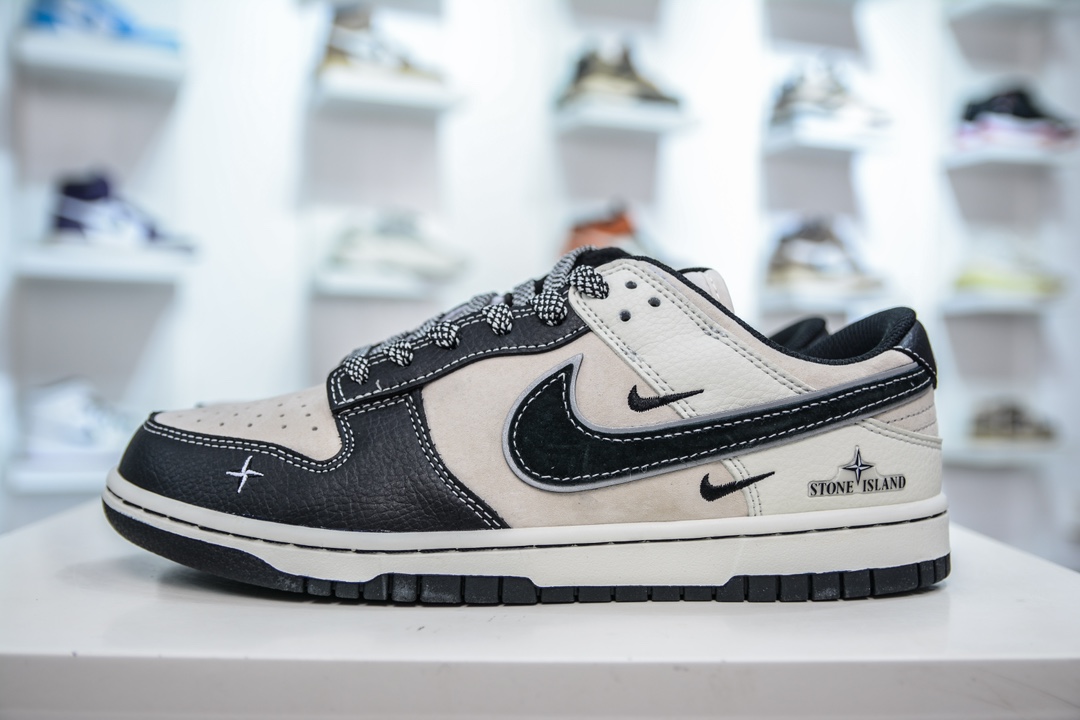 Nike SB Dunk Low x Stone Island 石头岛联名-米黑双小钩满天星  DJ2024-038