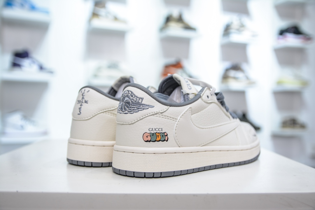 TS x Air Jordan AJ1 Low x Gucci 倒钩低帮联名定制配色 白灰  DM6688-607