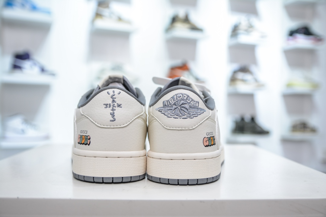 TS x Air Jordan AJ1 Low x Gucci 倒钩低帮联名定制配色 白灰  DM6688-607