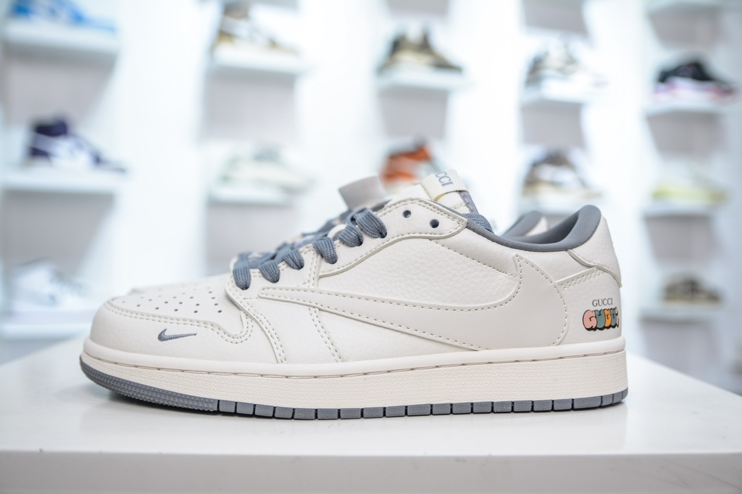 TS x Air Jordan AJ1 Low x Gucci 倒钩低帮联名定制配色 白灰  DM6688-607