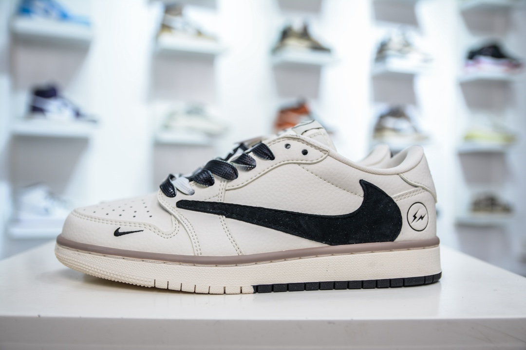 Travis Scott x Fragment Design x Air Jordan 1 Low OG SP AJ1 乔1 闪电联名-米黑双拼底  CF3688-018