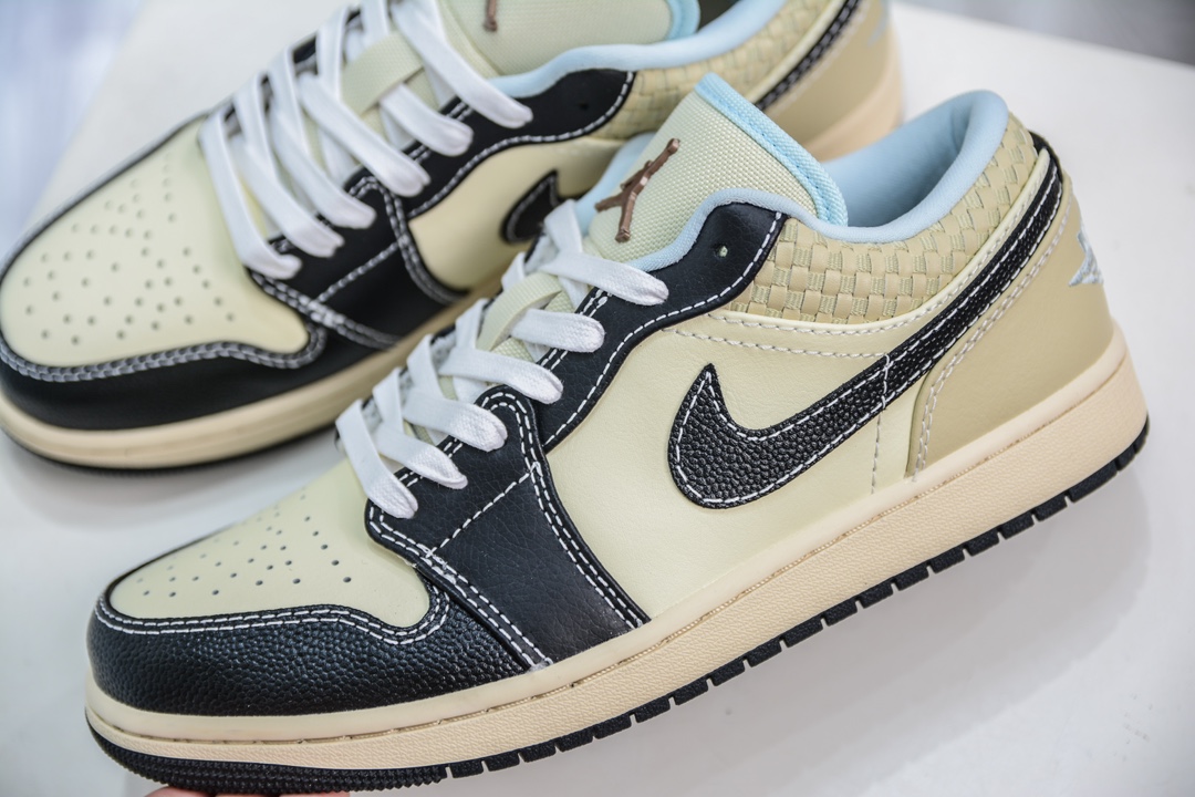 DT纯原 Nike Air Jordan 1 Low SE”Coconut Milk/Black” 米黑编织 乔1低帮文化篮球鞋  HQ3437-101