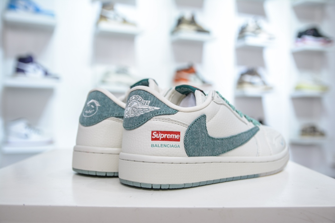 TS x Air Jordan x Supreme AJ1 Low 倒钩低帮联名Supreme 米白绿 JH6088-706