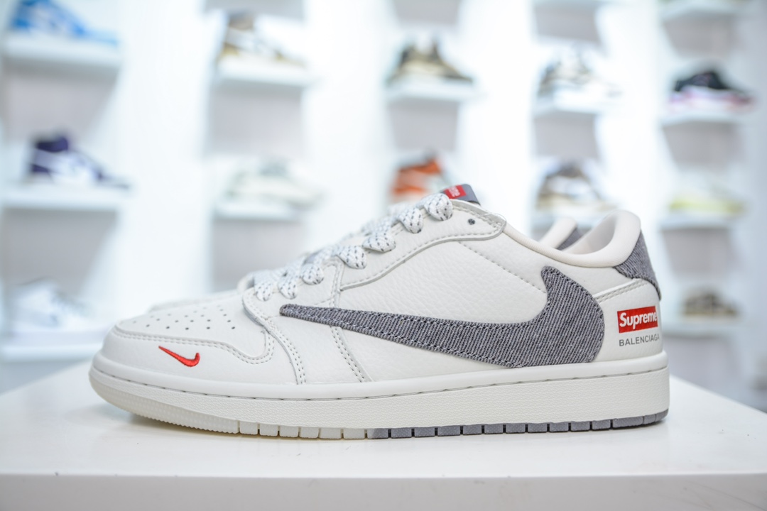 TS x Air Jordan x Supreme AJ1 Low 倒钩低帮联名Supreme 白灰 JH6088-607