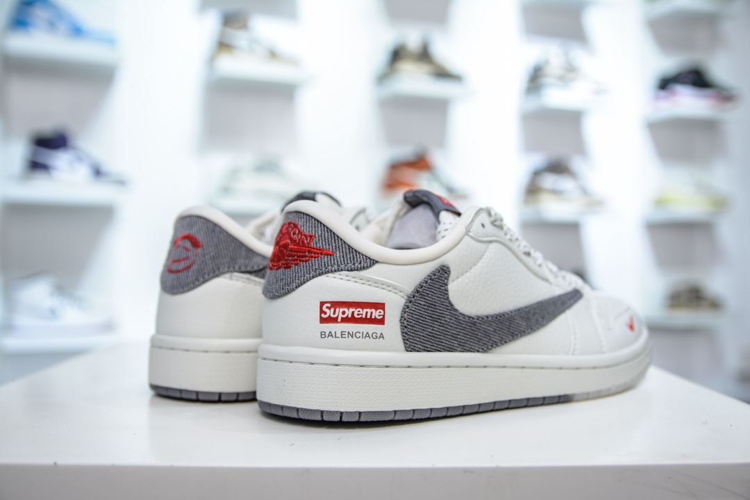 TS x Air Jordan x Supreme AJ1 Low 倒钩低帮联名Supreme 白灰 JH6088-607