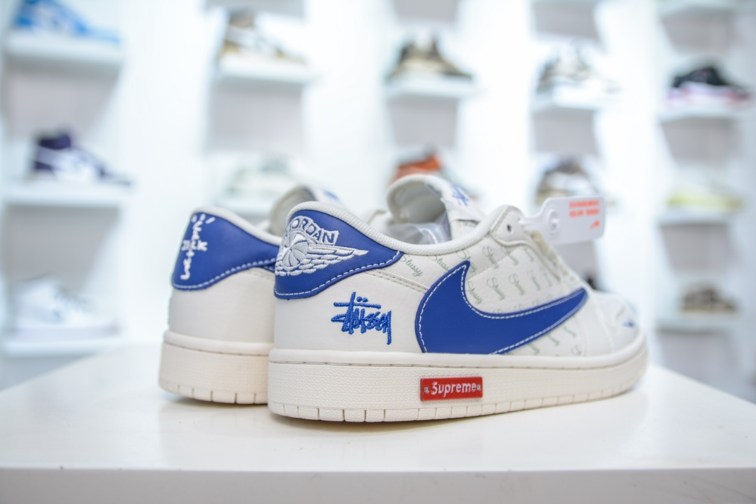 TS x Air Jordan x Supreme AJ1 Low 倒钩低帮联名Supreme 白蓝印花 SJ2068-117