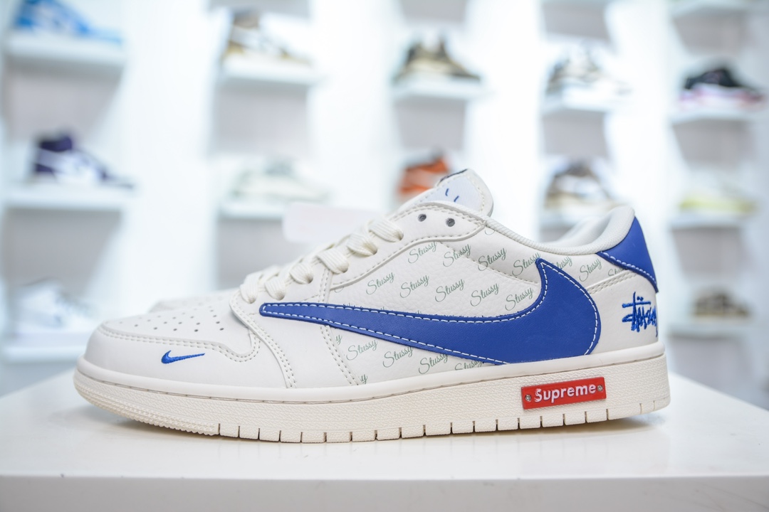 TS x Air Jordan x Supreme AJ1 Low 倒钩低帮联名Supreme 白蓝印花 SJ2068-117