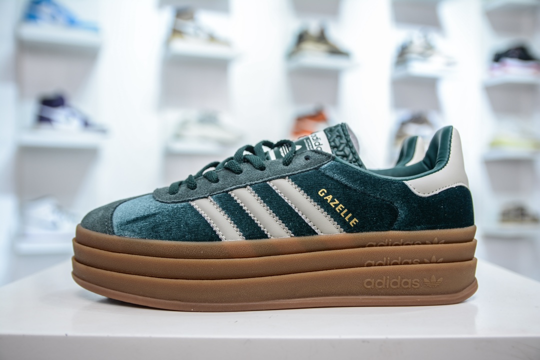 阿迪达斯Adidas Originals Gazelle Bold 羚羊松糕鞋 三层底低帮耐磨厚底增高粉色女子板鞋 IG4391