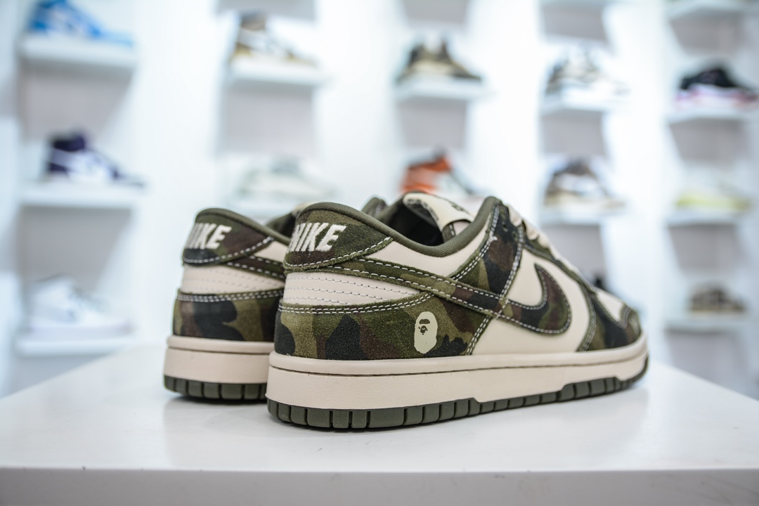 Nike SB Dunk Low x BAPE 猿人头联名-米白迷彩军绿 CH6336-230