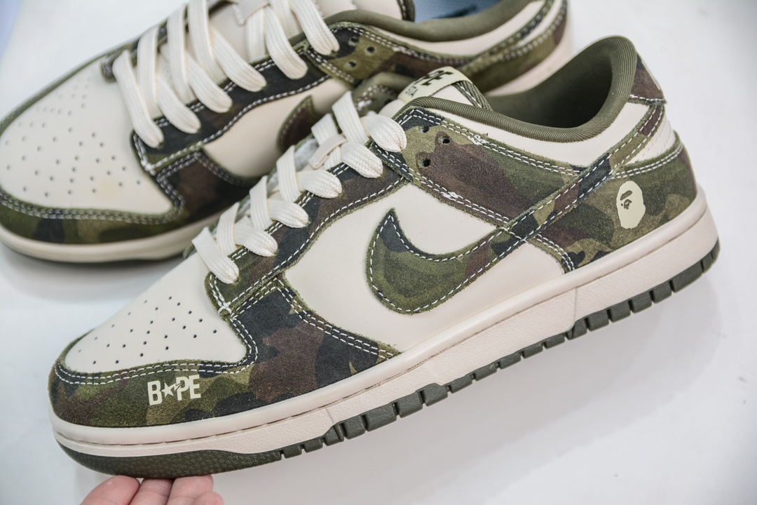 Nike SB Dunk Low x BAPE 猿人头联名-米白迷彩军绿 CH6336-230