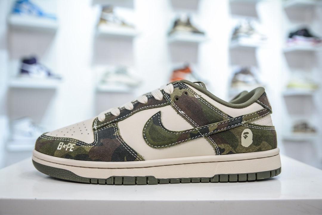 Nike SB Dunk Low x BAPE 猿人头联名-米白迷彩军绿 CH6336-230