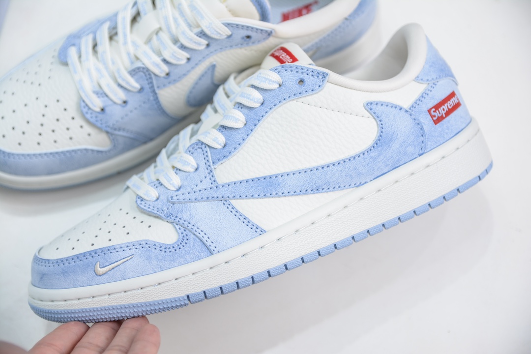 TS x Air Jordan AJ1 Low x Supreme联名-蓝扎染 倒钩低帮联名定制配色 CH6336-010