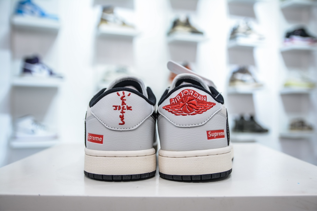 TS x Air Jordan AJ1 Low x Supreme联名-米黑红 倒钩低帮联名定制配色 SJ2068-119