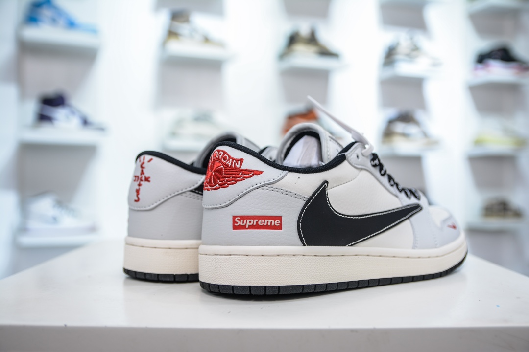 TS x Air Jordan AJ1 Low x Supreme联名-米黑红 倒钩低帮联名定制配色 SJ2068-119