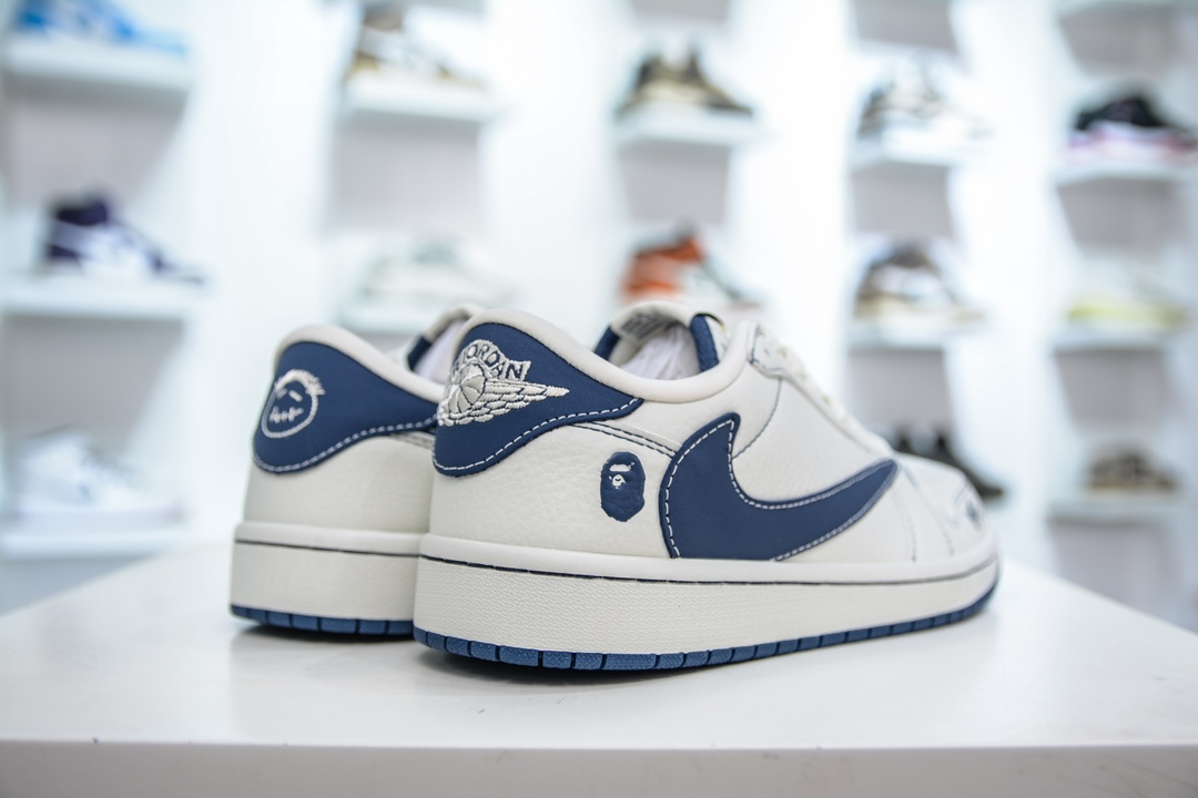 TS x Air Jordan AJ1 Low x Bape 猿人头联名-磨砂蓝 倒钩低帮联名定制配色 CH6336-008