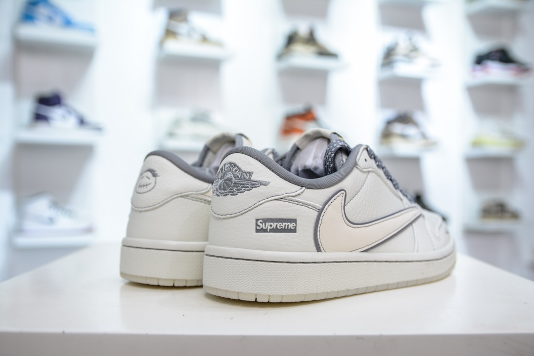 TS x Air Jordan AJ1 Low x Supreme联名-米白反光勾 倒钩低帮联名定制配色 CH6336-011