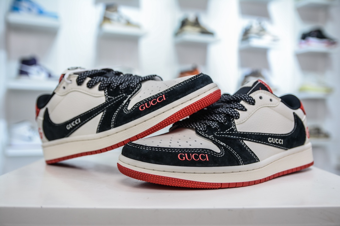 TS x Air Jordan AJ1 Low x Gucci 倒钩低帮联名定制配色 古驰联名-黑白红 XY2688-123