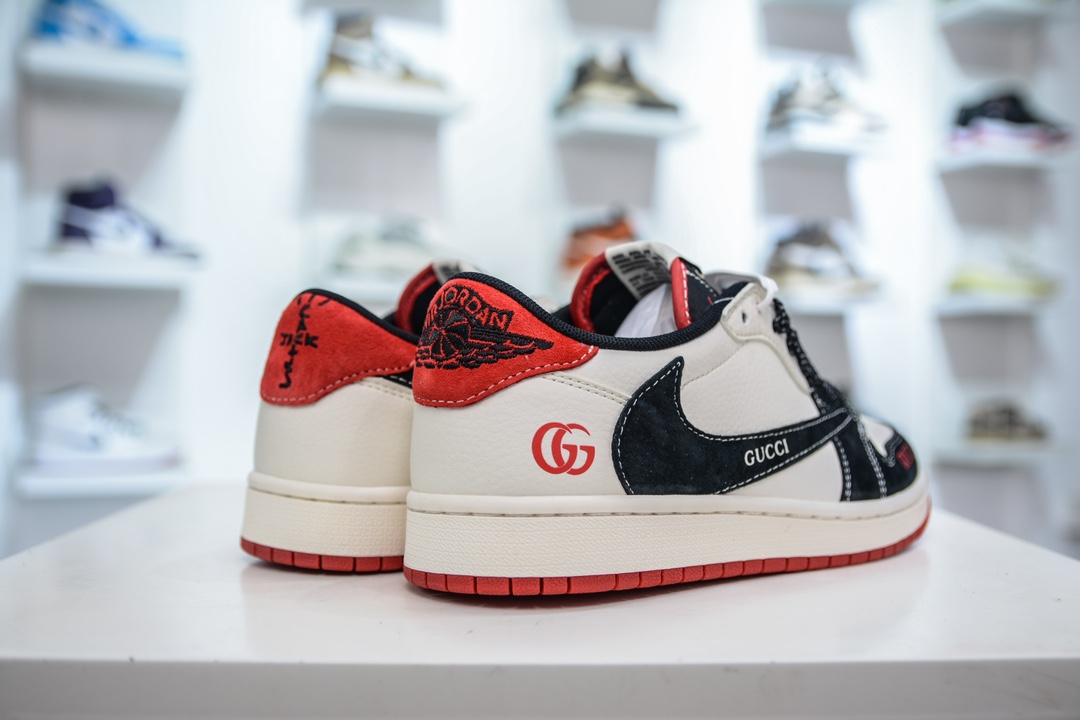 TS x Air Jordan AJ1 Low x Gucci 倒钩低帮联名定制配色 古驰联名-黑白红 XY2688-123