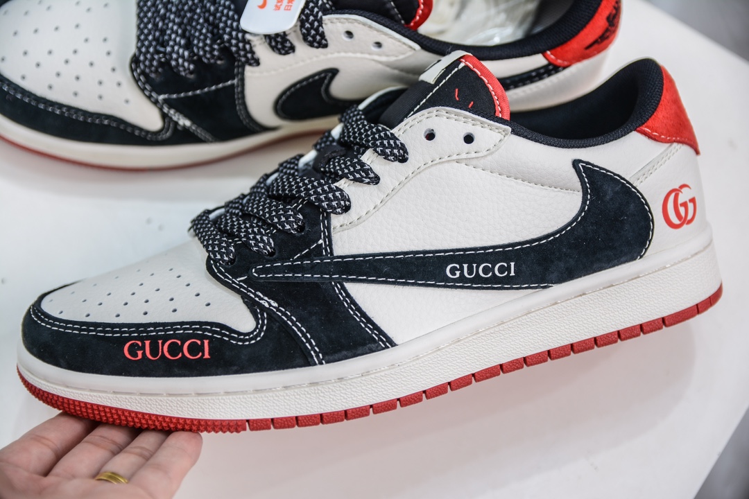 TS x Air Jordan AJ1 Low x Gucci 倒钩低帮联名定制配色 古驰联名-黑白红 XY2688-123