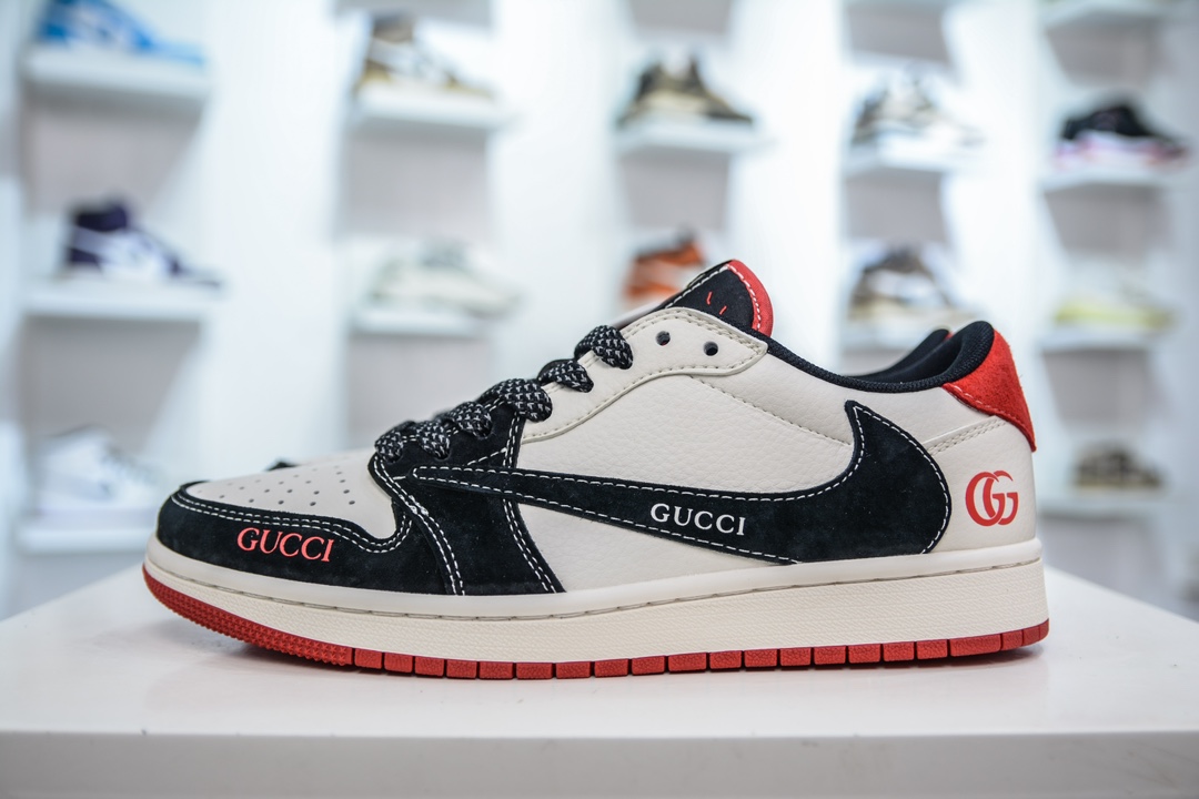 TS x Air Jordan AJ1 Low x Gucci 倒钩低帮联名定制配色 古驰联名-黑白红 XY2688-123