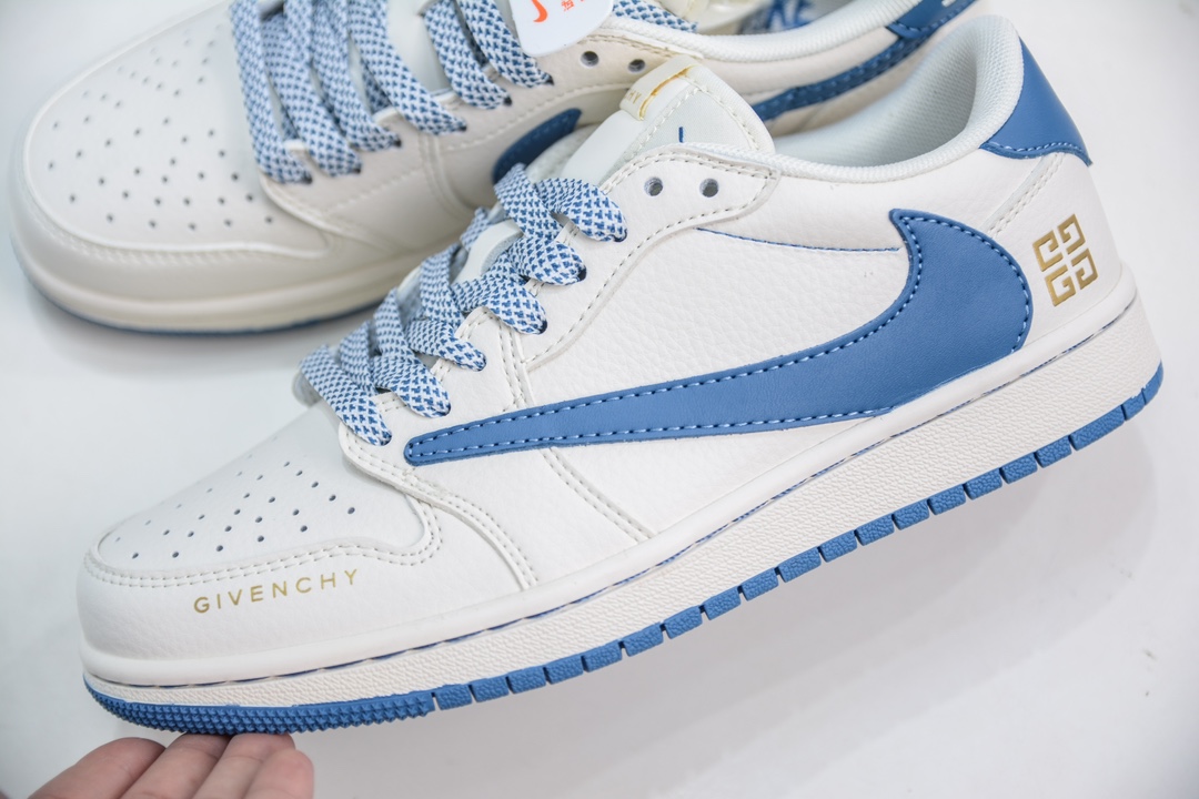 TS x Air Jordan AJ1 Low x Givenchy 倒钩低帮联名纪梵希定制配色 白蓝金 CF3688-025