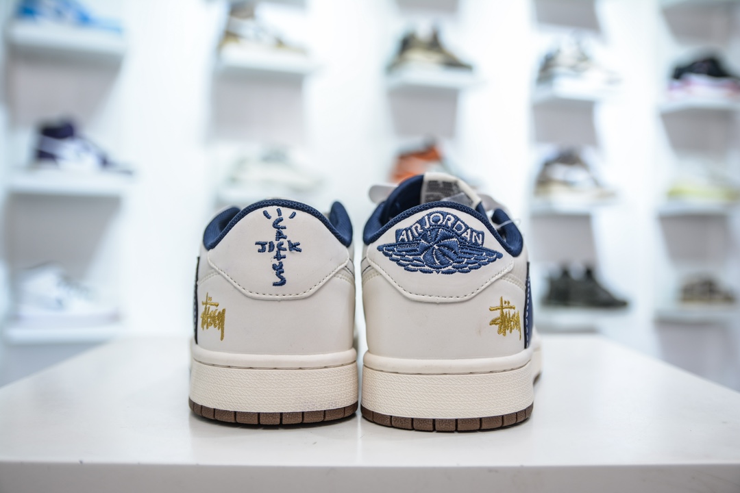 TS x Air Jordan AJ1 Low X Stussy 倒钩低帮联名斯图西-棕底蓝勾 XY2688-121