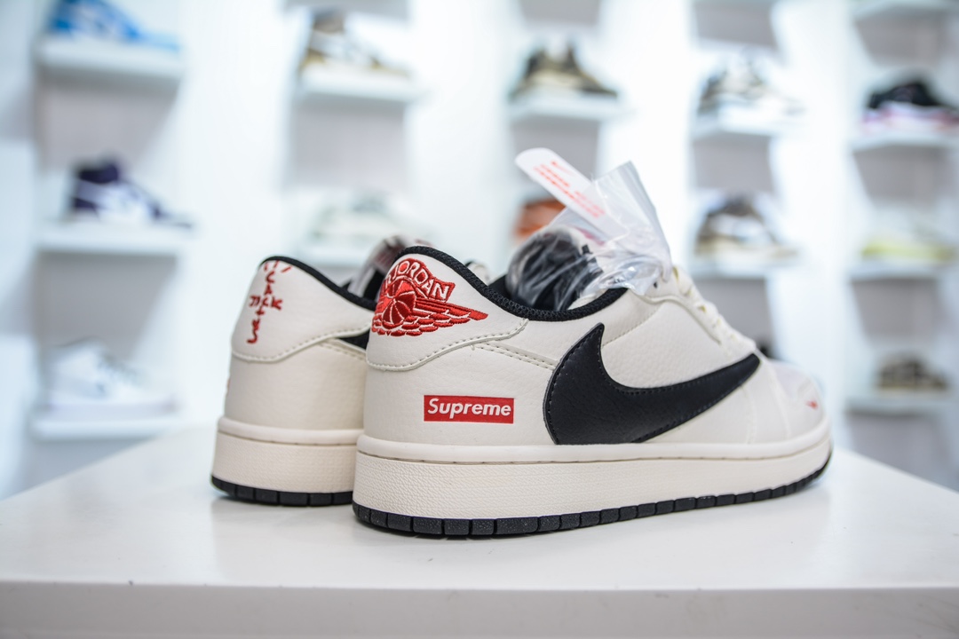 TS x Air Jordan x Supreme AJ1 Low 倒钩低帮联名Supreme 米白黑勾 LJ5188-023