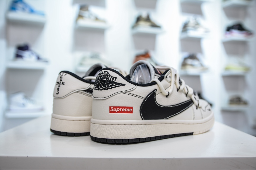 Travis Scott x Nike Air Jordan 1 Low x Supreme 白黑红绑带 SJ0086-134