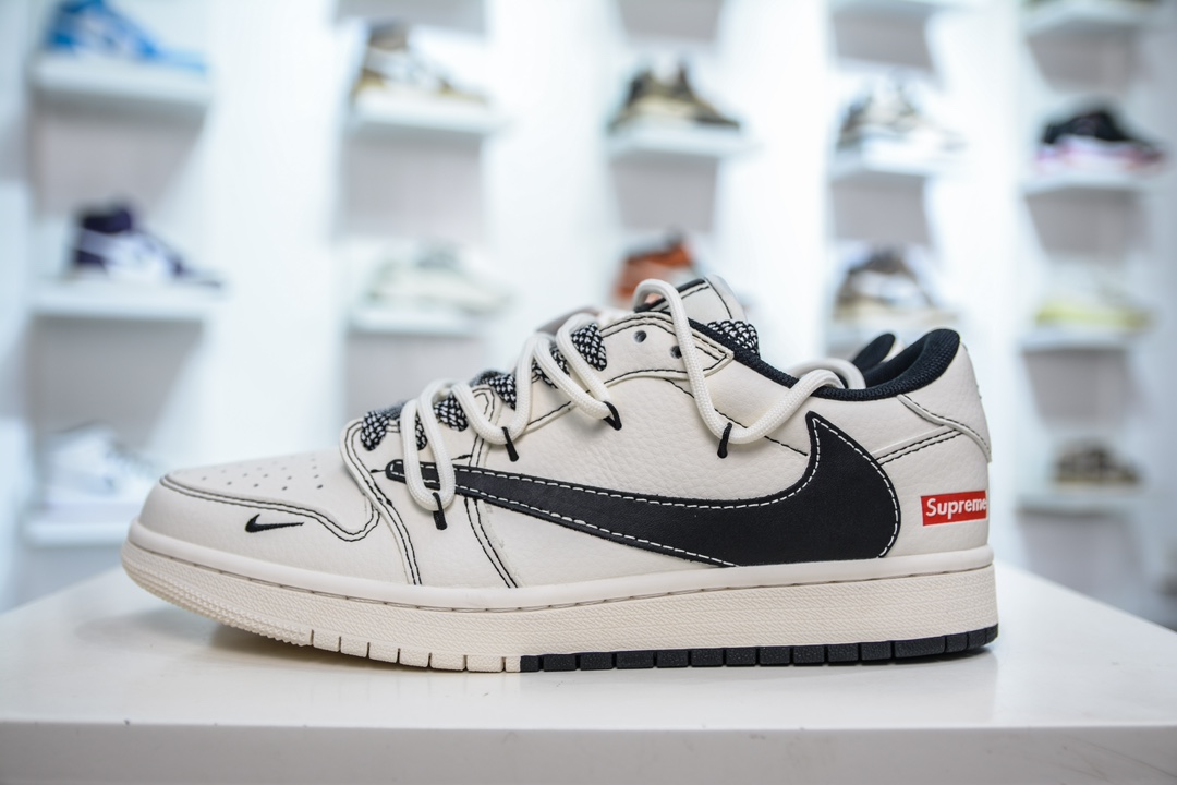 Travis Scott x Nike Air Jordan 1 Low x Supreme 白黑红绑带 SJ0086-134