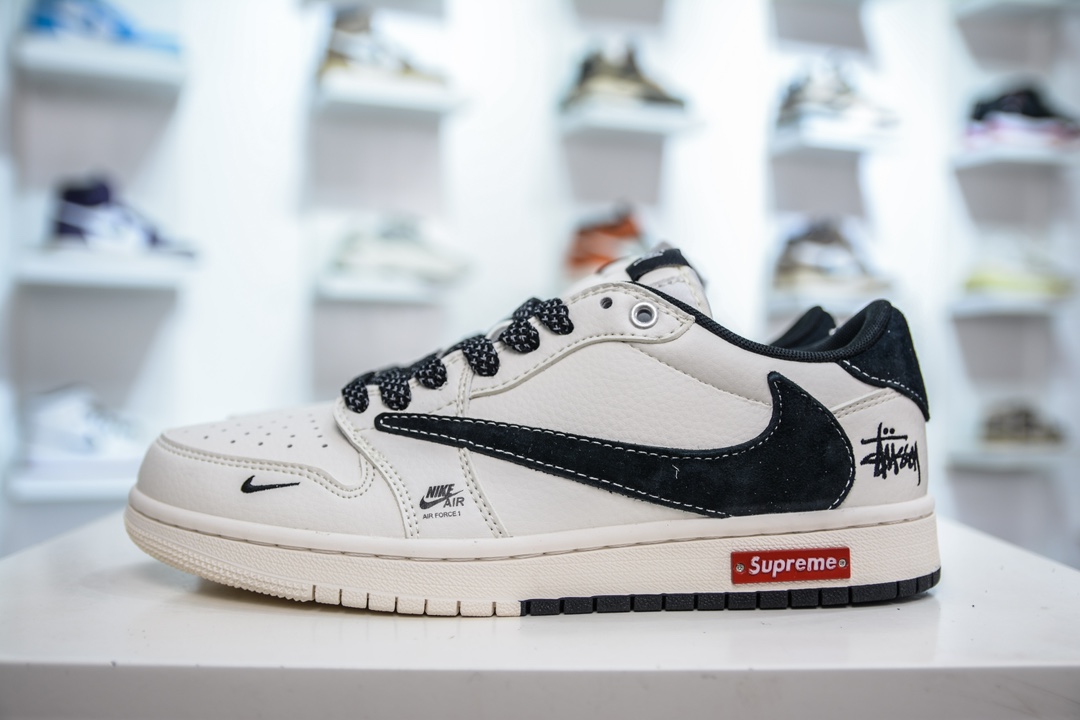 TS x Air Jordan x Supreme X Stussy AJ1 Low 倒钩低帮联名斯图西 白黑红 SJ2068-129