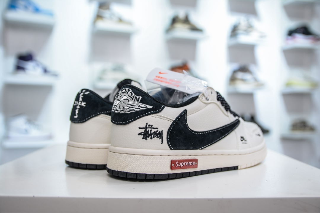 TS x Air Jordan x Supreme X Stussy AJ1 Low 倒钩低帮联名斯图西 白黑红 SJ2068-129