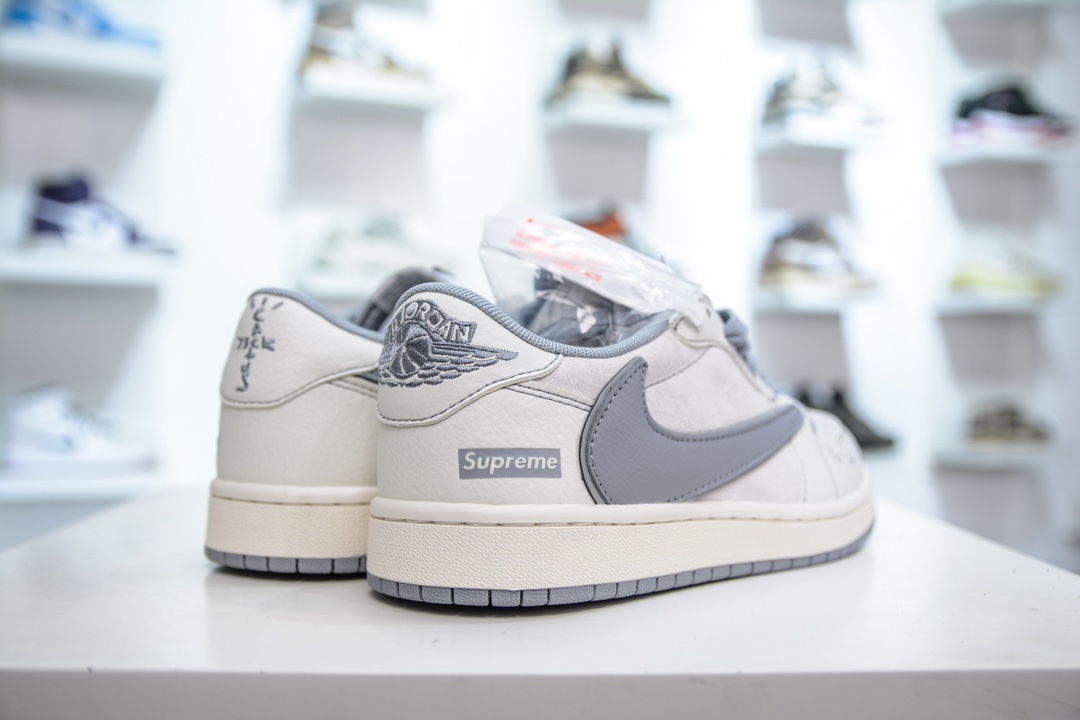 TS x Air Jordan x Supreme AJ1 Low 倒钩低帮联名Supreme 白灰 XZ2268-003