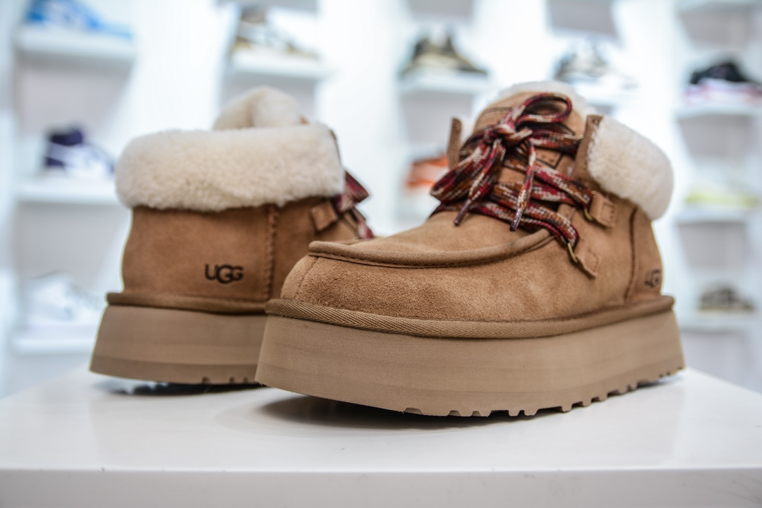 UGG W Funkarra Cabin Cuff Slipper 凡卡拉系列经典加厚款松糕迷你短筒休闲百搭厚底短靴 栗色 1143954