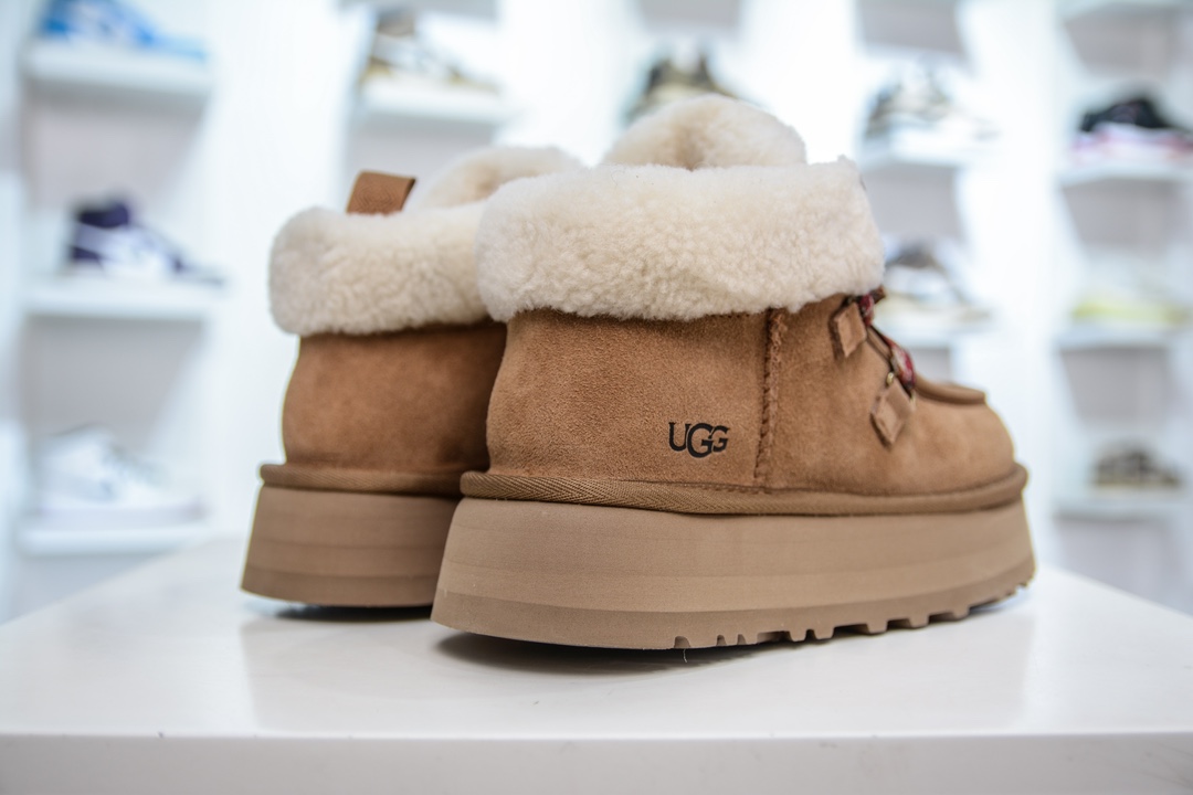 UGG W Funkarra Cabin Cuff Slipper 凡卡拉系列经典加厚款松糕迷你短筒休闲百搭厚底短靴 栗色 1143954